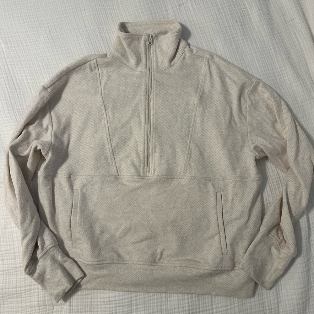Faherty Legend™ Lounge Half Zip Sweatshirt-Heathered Cream Small, pilling